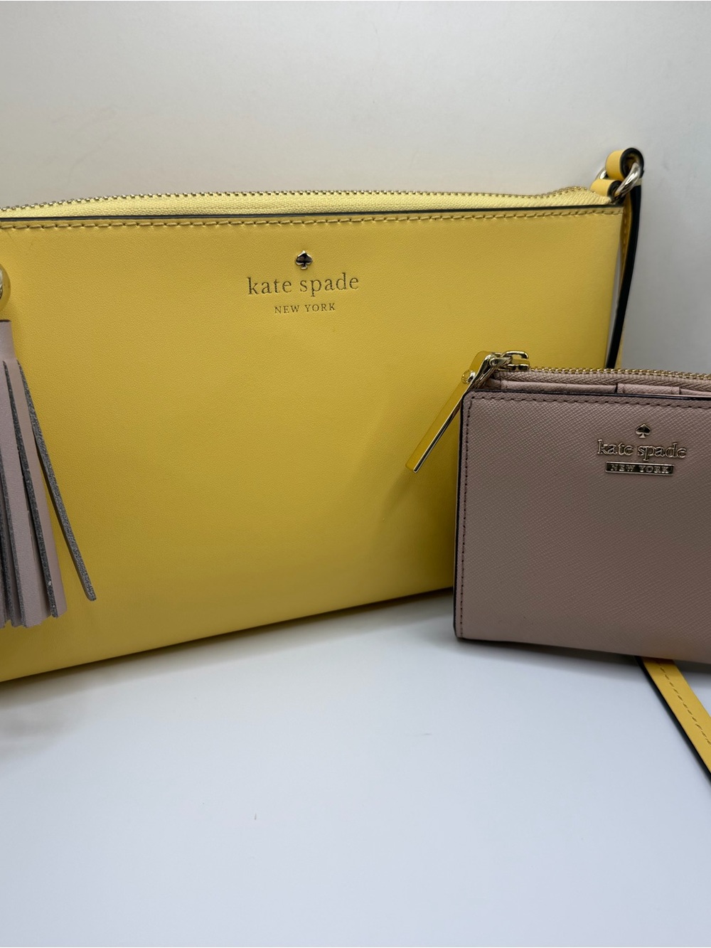 kate spade Yellow Leather Crossbody with Blush Card Wallet